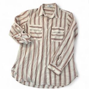 Express The City Button Down Blouse in Cream and Burgundy Stripes Size Small.